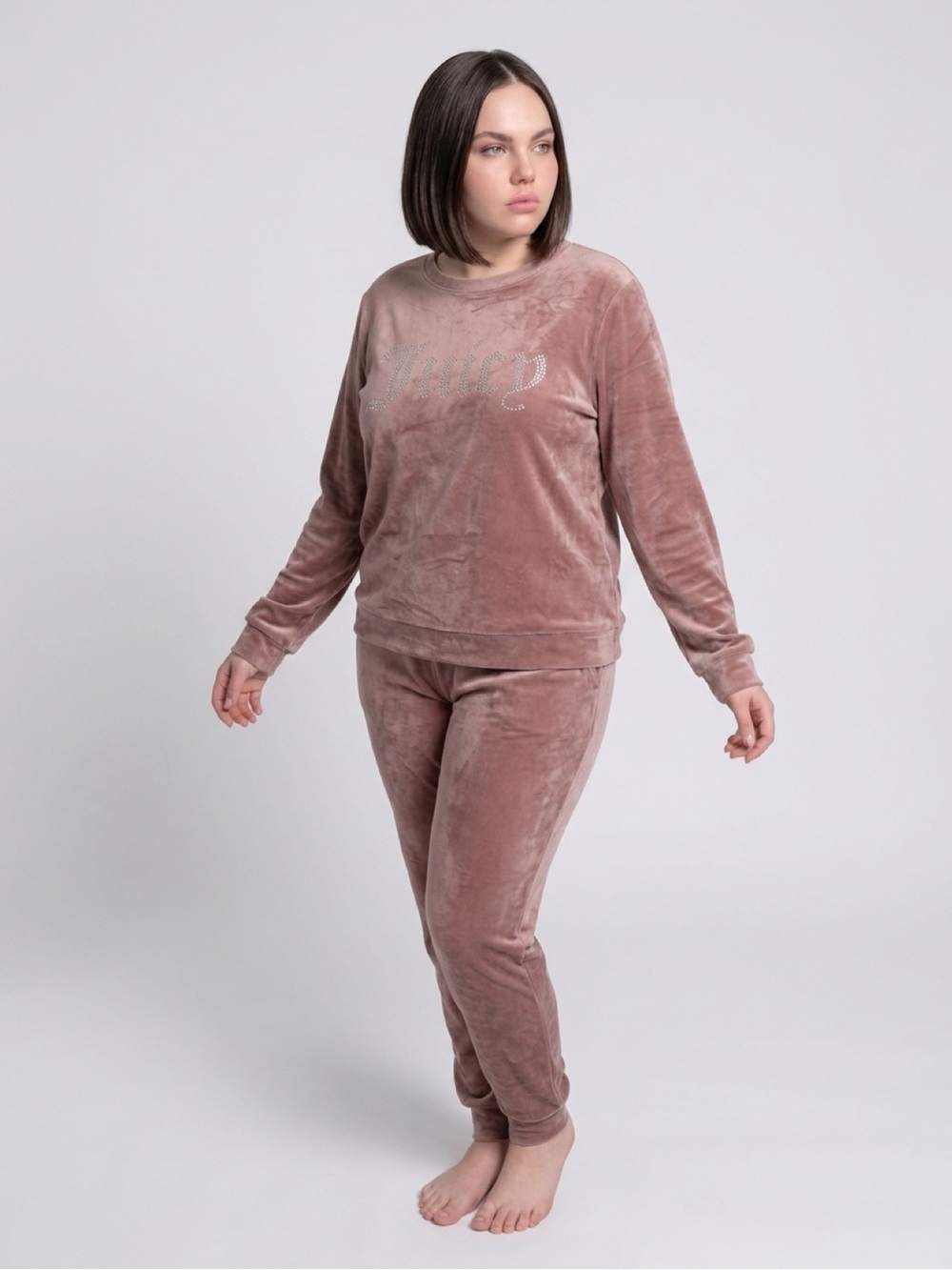 Juicy Couture Pink Velour Rhinestone Lounge Tracksuit Set M